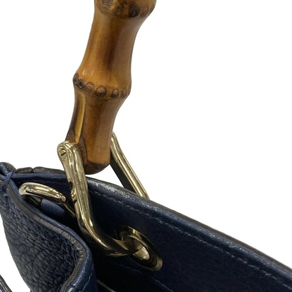 Auth GUCCI Bamboo Shopper 336032 Navy Leather - Tote Bag - Picture 9 of 16